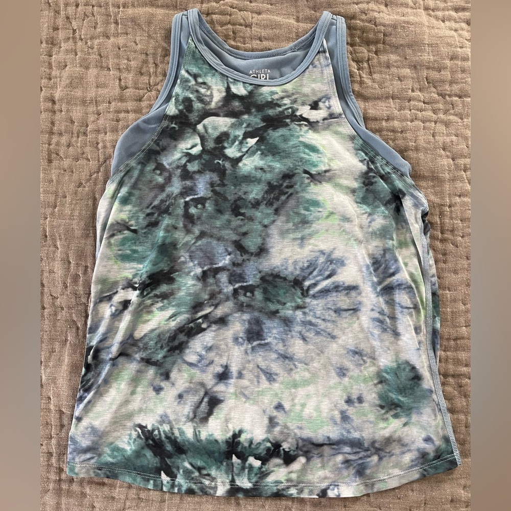 Athleta Girl Sz Medium 8-10 Perfect Pair Tank Camisole Blue Tie Dye Racer Back